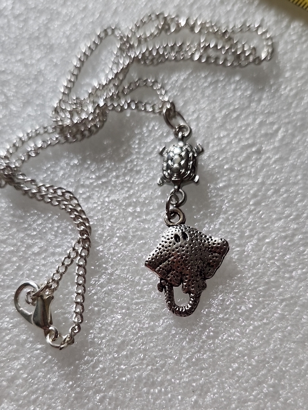 Hand Crafted Silver Stingray & Turtle Pendant Necklace